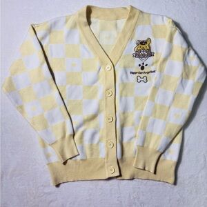 Pom Pom Purin  Cardigan Yellow White Plaid Embroidered Soft Hello Kitty Friends
